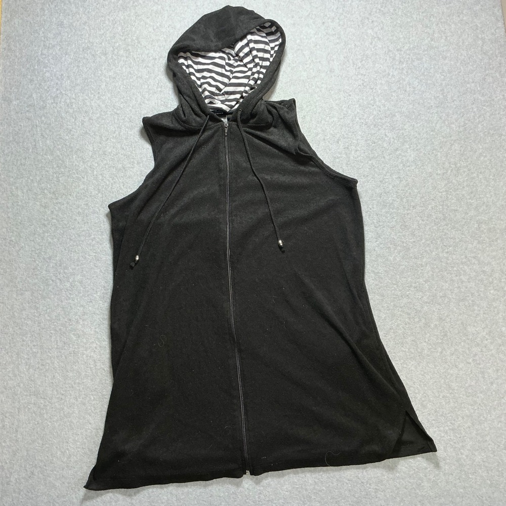 Catalina Womens Black Sleeveless Zip Up Swim Cover Up Hoodie XL 16-18 Striped
